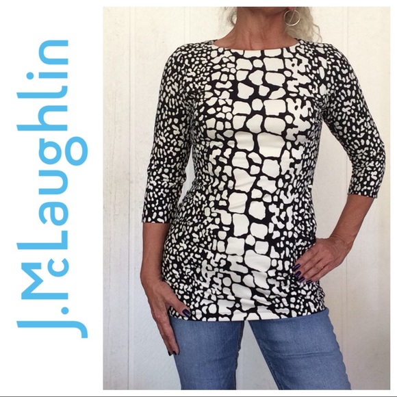 J. McLAUGHLIN CATALINA CLOTH BLACK AND WHITE ANIMAL PRINT TOP SMALL - Picture 1 of 9